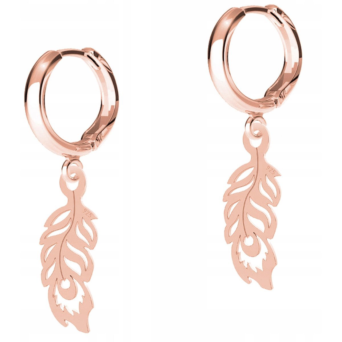 Kolczyki Pozłacane Ozdobne Pióra Piórka Pawie Blaszki z Piórami SREBRO 925