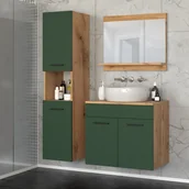 Szafki łazienkowe - Meble Łazienkowe 90cm Zestaw Słupek Szafka Lustro Umywalka Wotan Zieleń - miniaturka - grafika 1