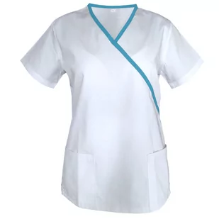 Bluza medyczna biała damska z lamówką turkus 46 - Odzież medyczna - miniaturka - grafika 1