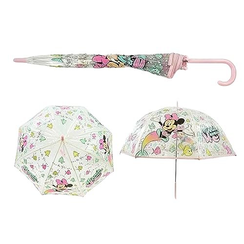 SRV Hub Dziecięcy parasol PVC dla dziewcząt i chłopców, wiatroszczelny, 8 paneli postaci z kreskówki, kij baldachim, klasyczny parasol, dla dzieci w wieku od 3 lat przezroczysty, Myszka Minnie