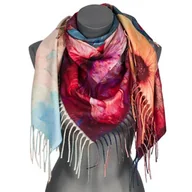 Apaszki i szaliki damskie - Chusta damska przejściowa KWIATEK na prezent z frędzlami RCC15-4 niebieski - miniaturka - grafika 1