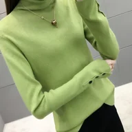 Swetry damskie - TEMU Elegancki, dopasowany sweter damski z długim rękawem i kołnierzykiem - jednolity , zapinany na guziki, wysoki kołnierzyk, regularna długość, - miniaturka - grafika 1