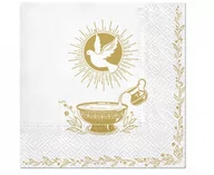 Pamiątka Chrztu Świętego - PAW Serwetki Chrzest Święty białe ze złotym nadrukiem - 33 cm - 20 szt SDL151600 - miniaturka - grafika 1