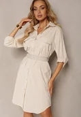 Sukienki - Beżowa Koszulowa Sukienka Utility z Eleganckim Paskiem w Komplecie Miriams - miniaturka - grafika 1