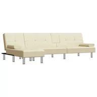 Narożniki - Sofa rozkładana L, kremowa, 255x140x70 cm, sztuczn - miniaturka - grafika 1