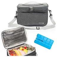 Torby i wózki na zakupy - Torba termiczna plażowa 8L, piknikowa z wkładem chłodzącym, na jedzenie, napoje, z paskiem szara Be-active.pl - miniaturka - grafika 1