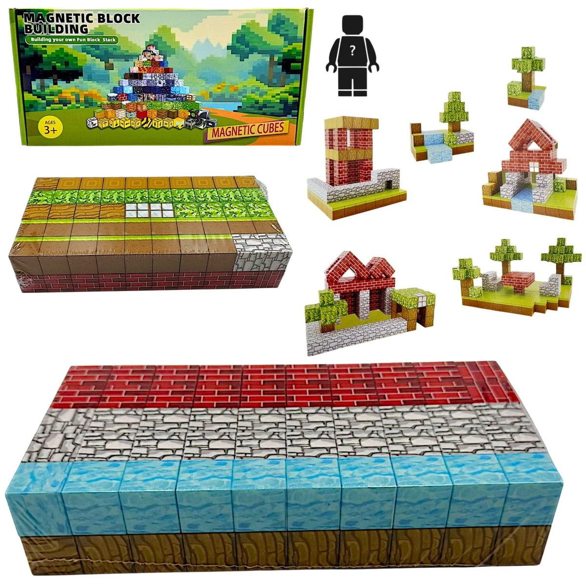 Klocki Magnetyczne Minecraft 100 Klocków + 1 Figurka