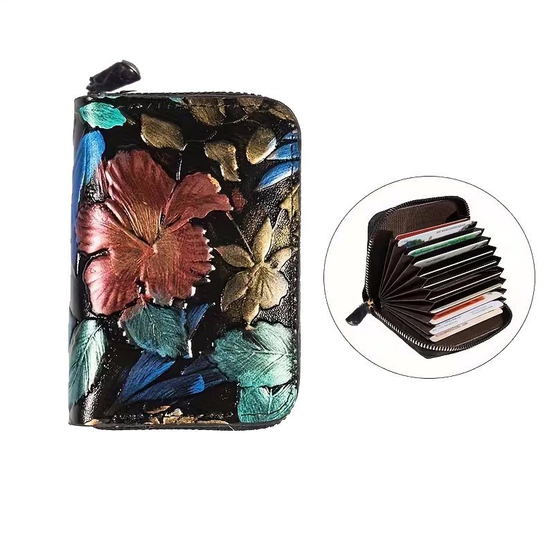 Portfel z Prawdziwej Skóry z Motywem Kwiatowym Kwiat Hibiskusa