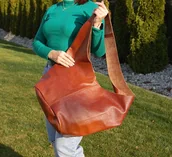 Torby i wózki na zakupy - Duża skórzana damska torba - worek na ramię - miniaturka - grafika 1