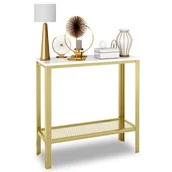 Toaletki - Nowoczesna konsola z półką złoty + biały połysk P4-C69 - miniaturka - grafika 1