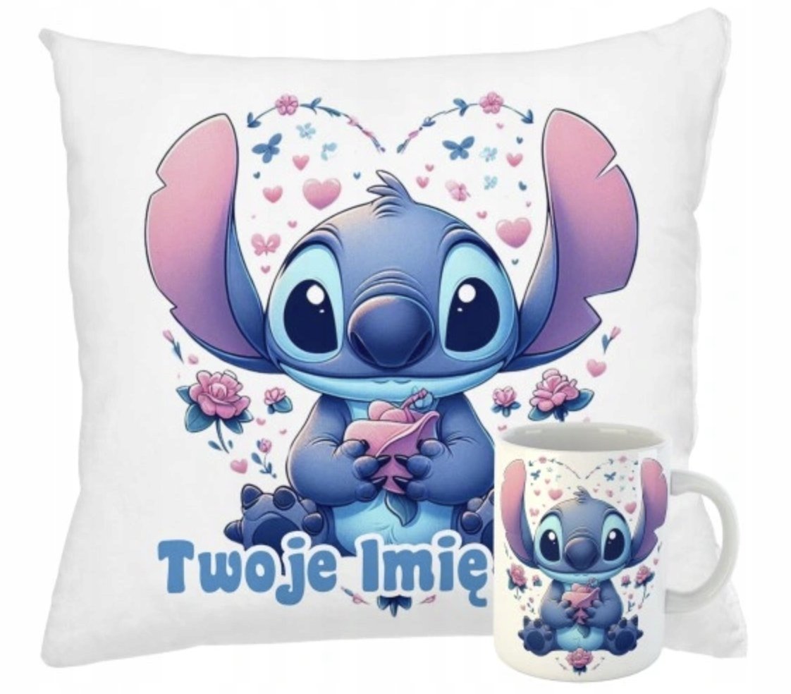 ZESTAW PODUSZKA + KUBEK Prezent STICH STITCH STICZ + IMIĘ 7