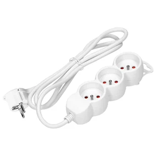 Przedłużacz 3-krotny 2P+Z, 5m H05VV-F 3x1,5mm2, Imax=16A, płaska wtyczka, biały - Listwy zasilające - miniaturka - grafika 1