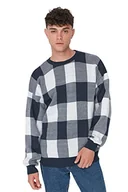 Bluzy męskie - Trendyol Męska bluza oversize z okrągłym dekoltem w kratę, granatowa, S, granatowy, S - miniaturka - grafika 1