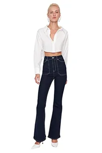 Trendyol Herren Hoher Bund Flared Jeansy damskie, Ciemny Granatowy Niebieski, 34 - Spodnie damskie - miniaturka - grafika 1