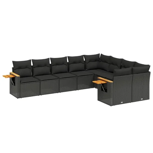 Zestaw mebli ogrodowych modułowych z rattanem PE, czarny, wymiary: 62x62x6