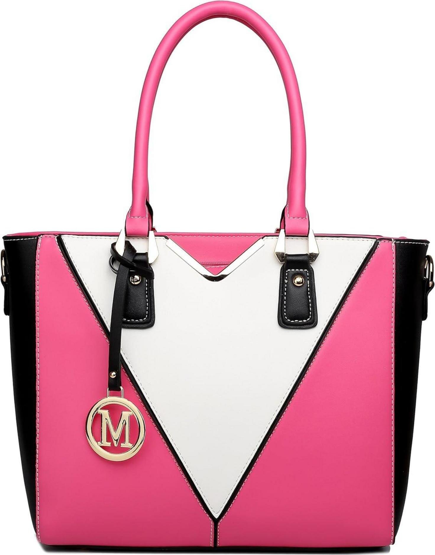 Miss Lulu torebka damska torba na ramię shopper V-design sztuczna skóra czarny