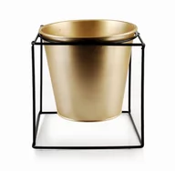Kwietniki - Mondex Osłonka DONICZKA metalowa na stojaku czarna złota 14x14 cm 312341 - miniaturka - grafika 1