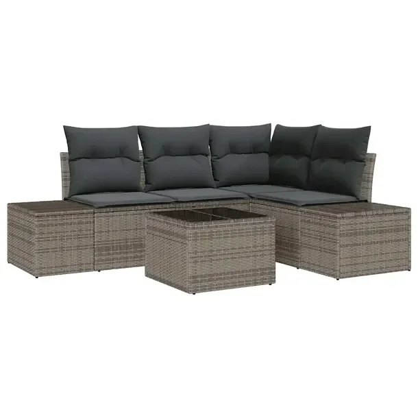 Zestaw Narożny Sofa Ogrodowa z Rattanu, Szary, 5 Elementów