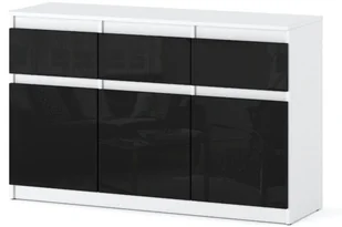 Komoda Do Salonu Oleksa 3 Szuflady 120cm Pojemna Szafka Biała Czarny Połysk - Komody - miniaturka - grafika 1