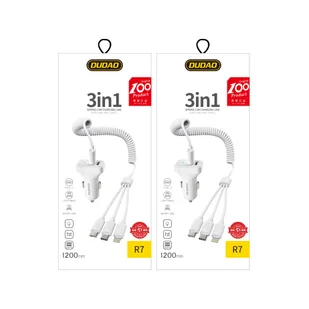 Dudao zestaw samochodowa ładowarka 2x USB 2.4A + kabel przewód USB 3w1 Lightning / Typ C / micro USB biały (R7 white) - Ładowarki do telefonów - miniaturka - grafika 8