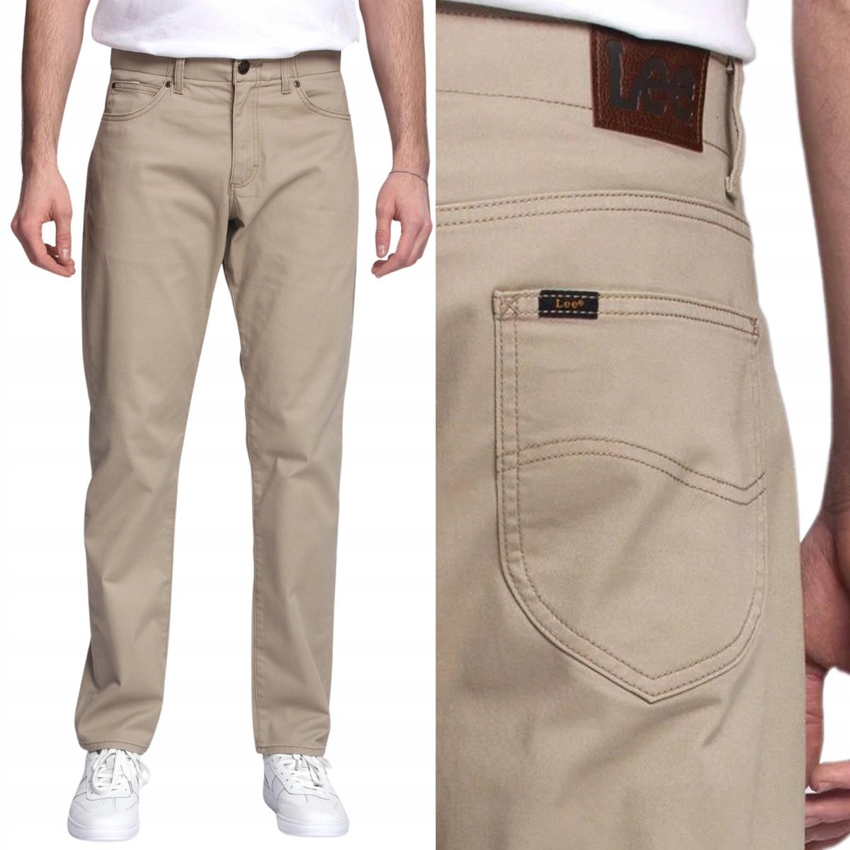Lee STRAIGHT FIT MVP Extreme Motion KcKhaki WYGODNE BEŻOWY MATERIAŁ W32 L34