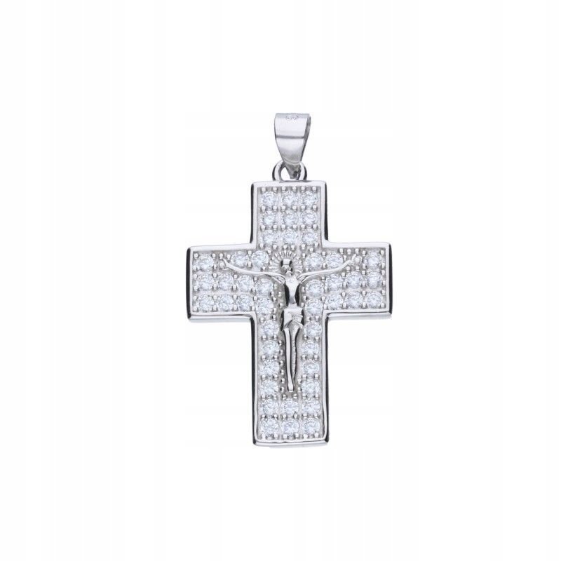 Elegancki Krzyżyk srebrny rodowany z cyrkoniami próby 925 20x26mm 4.26g