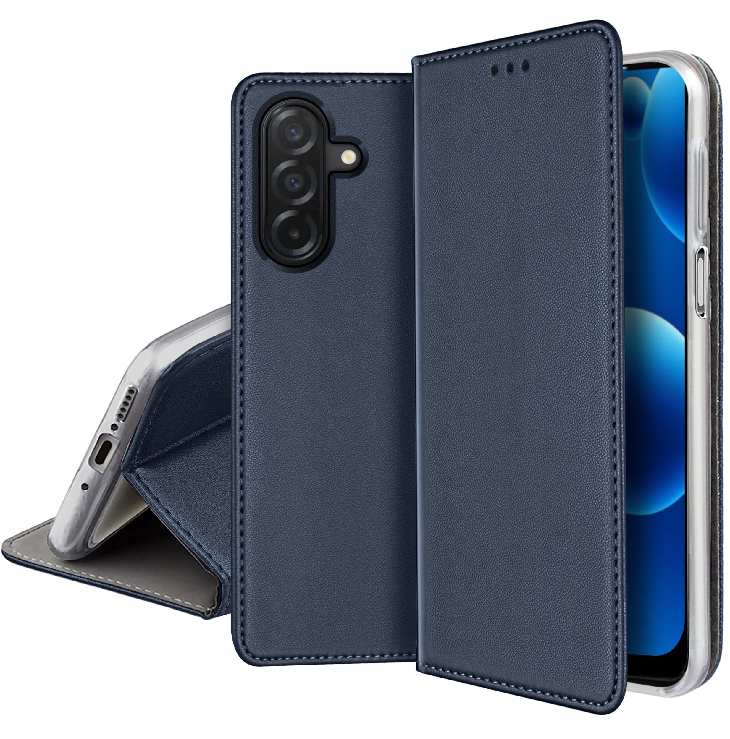 Etui Skórzane Zamykane Czarne MAGNETYCZNE CASE do Samsung A17 5G + SZKŁO