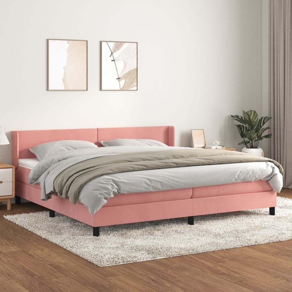Łóżko sprężynowe z materacem różowe 200x200 cm velvet