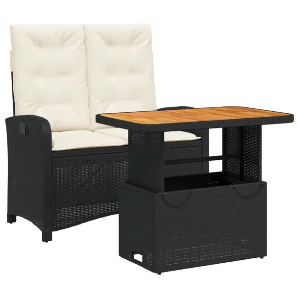 Zestaw mebli ogrodowych czarny, rattan PE, wymiary ławki: 105 x 59 x 93 cm