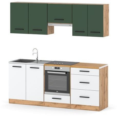 Kuchnia Nowoczesna Modułowa Z Blatem Mała 2.0m Wotan Biały Butelkowa Zieleń