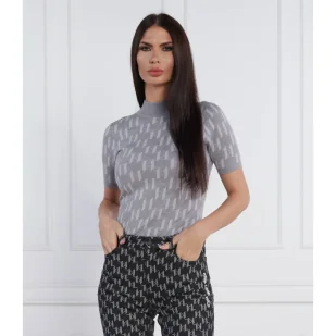 Karl Lagerfeld Bluzka Monogram | Slim Fit | z dodatkiem wełny - Bluzki damskie - miniaturka - grafika 1