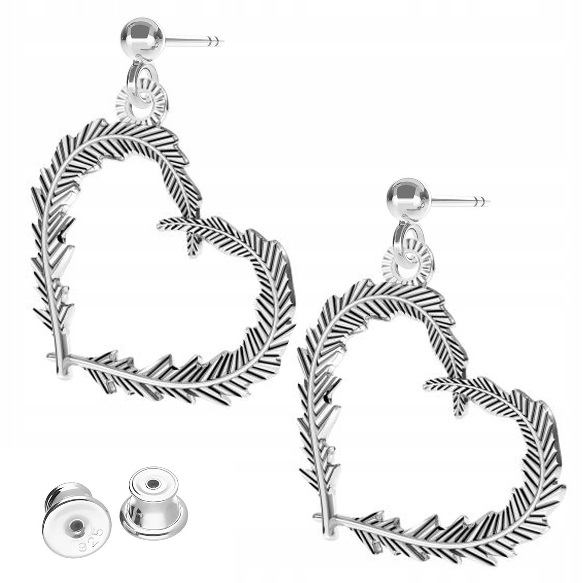 Kolczyki Srebrne Serca Serduszka Gałązki Liście Ozdobne Serce SREBRO 925