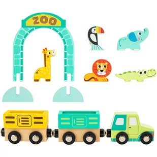 Tooky Toy Drewniana Plansza ZOO Zwierzęta Pojazd Wagoniki - Łamigłówki - miniaturka - grafika 1