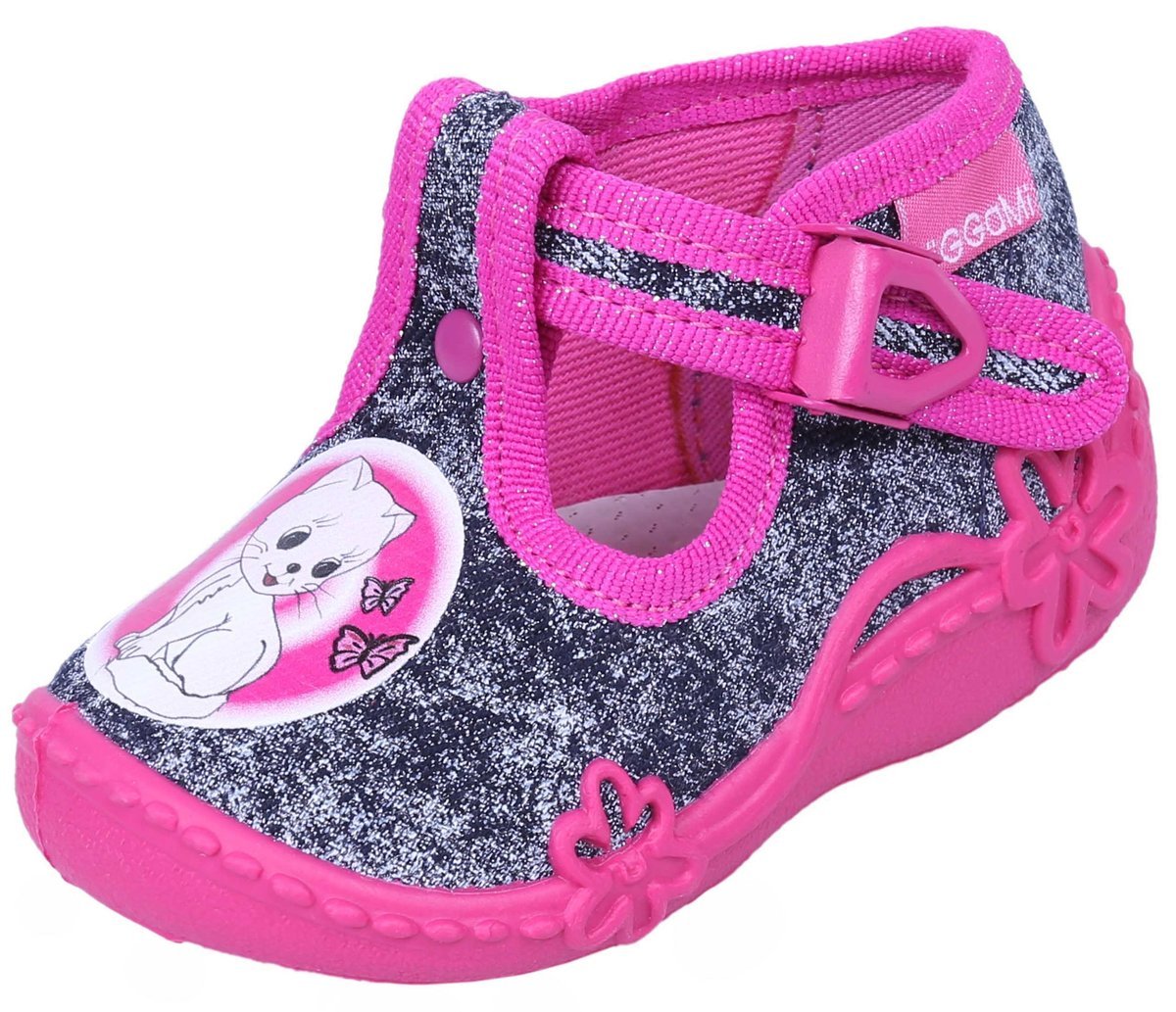 Marmurkowo-różowe buciki/kapcie dziewczęce z kotkiem FIFI 24 EU