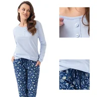 Piżamy damskie - Piżama damska LUNA 334 niebieska spodnie w kwiatki na granacie  M - miniaturka - grafika 1