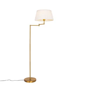 QAZQA Brązowa lampa podłogowa z białym plisowanym kloszem i regulowanym ramieniem - Ladas Deluxe - Lampy stojące - miniaturka - grafika 1