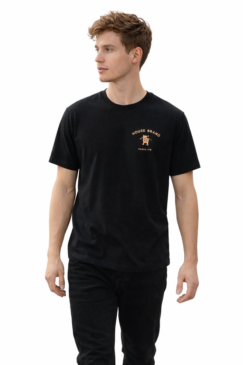 GUESS CZARNY TSHIRT MĘSKI Z KLASYCZNYM DEKOLTEM I NADRUKIEM L I3A