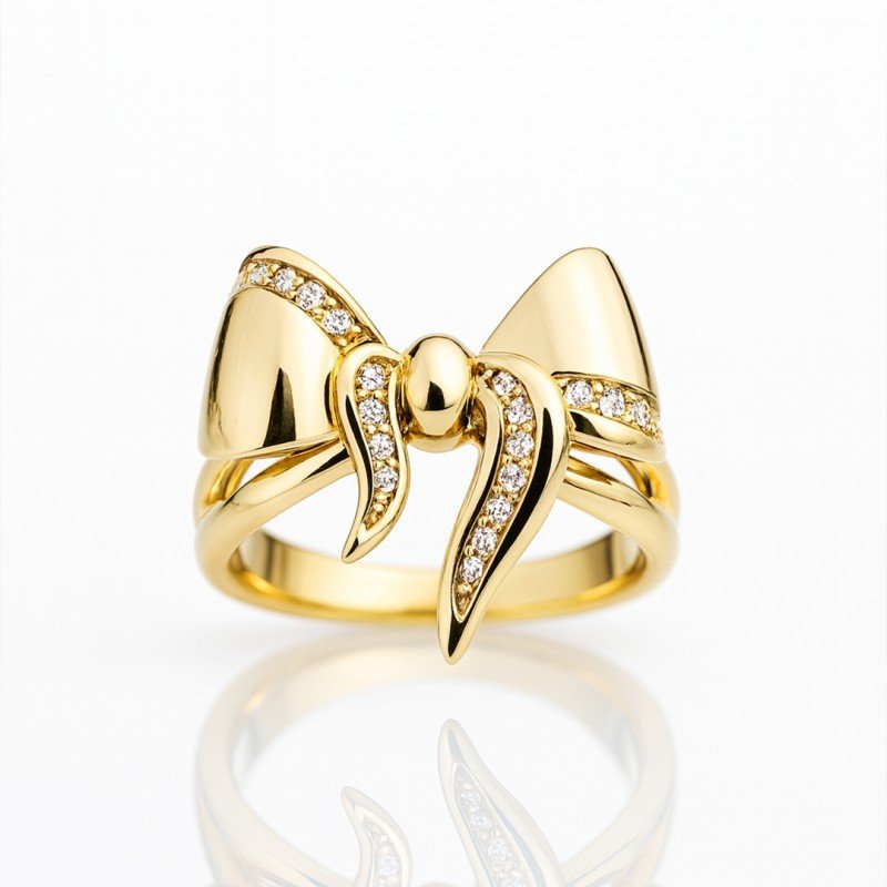 Pierścionek stal chirurgiczna platerowana 14k złotem, Kokardka PST984, Rozmiar pierścionków: US8 EU17