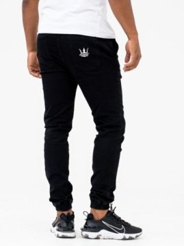 Spodnie Jogger Jeansowe Męskie Sprane Czarne Na Gumce Jigga Korona L
