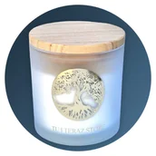 Świece - ŚWIECA SOJOWA PREMIUM BURSZTYN I SKÓRA 200g  SATYNOWA ŚWIECZKA ZŁOTE LOGO - miniaturka - grafika 1