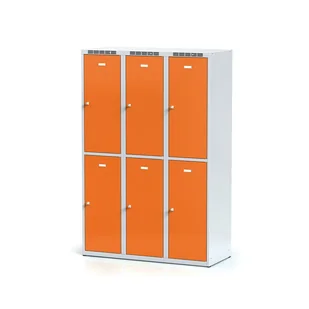 Metalowa szafka ubraniowa 6-drzwiowa, drzwi pomarańczowe, zamek cylindryczny - Szafki BHP - miniaturka - grafika 1