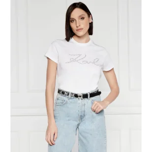 Karl Lagerfeld T-shirt rhinestone | Regular Fit - Koszulki i topy damskie - miniaturka - grafika 1