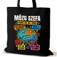 Torby i wózki na zakupy - Torba bawełniana czarna dla SZEFA na ramię przyjaciółki duża mózg - miniaturka - grafika 1