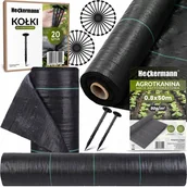 Agrowłókniny - Zestaw Agrotkanina Heckermann 0,8x50m 90g/m2 Czarna + Kołki czarne 20 szt - miniaturka - grafika 1