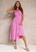Sukienki - Różowa Sukienka z Kopertowym Dekoltem i Plisowanym Dołem Anamarie - miniaturka - grafika 1