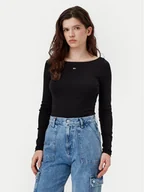 Bluzki damskie - Tommy Jeans Bluzka DW0DW21350 Czarny Slim Fit - miniaturka - grafika 1