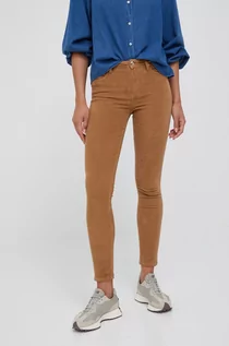 Spodnie damskie - Tommy Hilfiger spodnie sztruksowe damskie kolor brązowy dopasowane medium waist - grafika 1