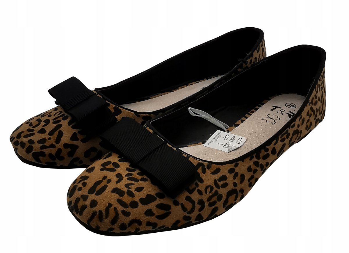 Buty damskie Baleriny panterka z kokardką r.39