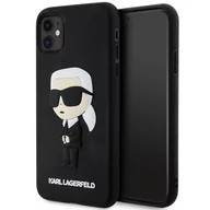 Etui i futerały do telefonów - Karl Lagerfeld KLHCN613DRKINK iPhone 11 / Xr 6.1" czarny/black hardcase Rubber Ikonik 3D - miniaturka - grafika 1