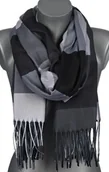 Apaszki i szaliki damskie - Szalik damski w KRATĘ jesienno zimowy z frędzlami RC-1-3 czarny - miniaturka - grafika 1